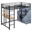 Loft Bed With Desk, Shelves, Power Outlet, LED Light And Wardrobe