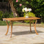 Outdoor Rectangular Table With Curved Legs And Perpendicular Wooden Slats Table Top