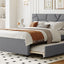 Upholstered Platform Bed With Brick Pattern Headboard And Twin Long Size Trundle