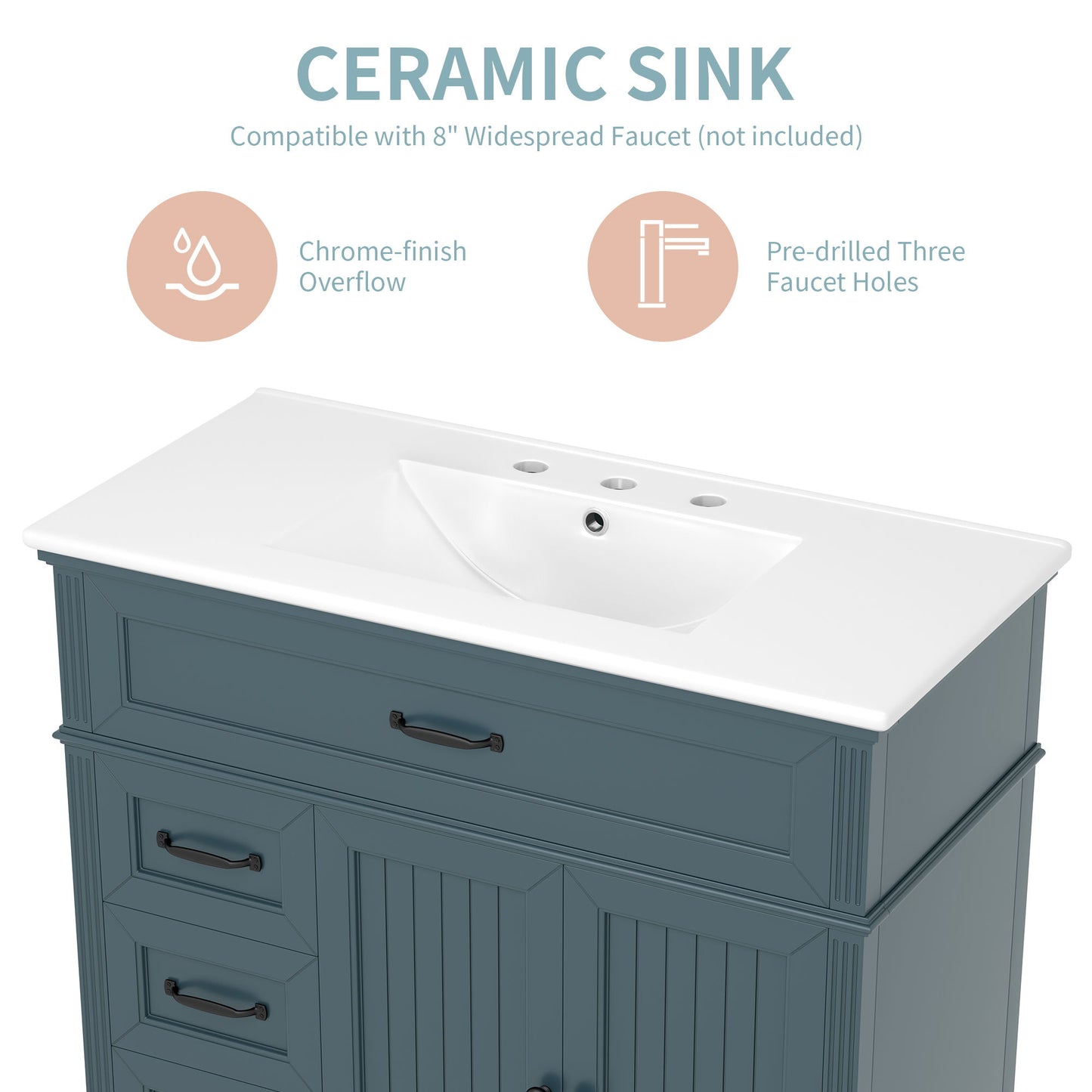 Bathroom Vanity With Sink, Freestanding Cabinet & Drawers