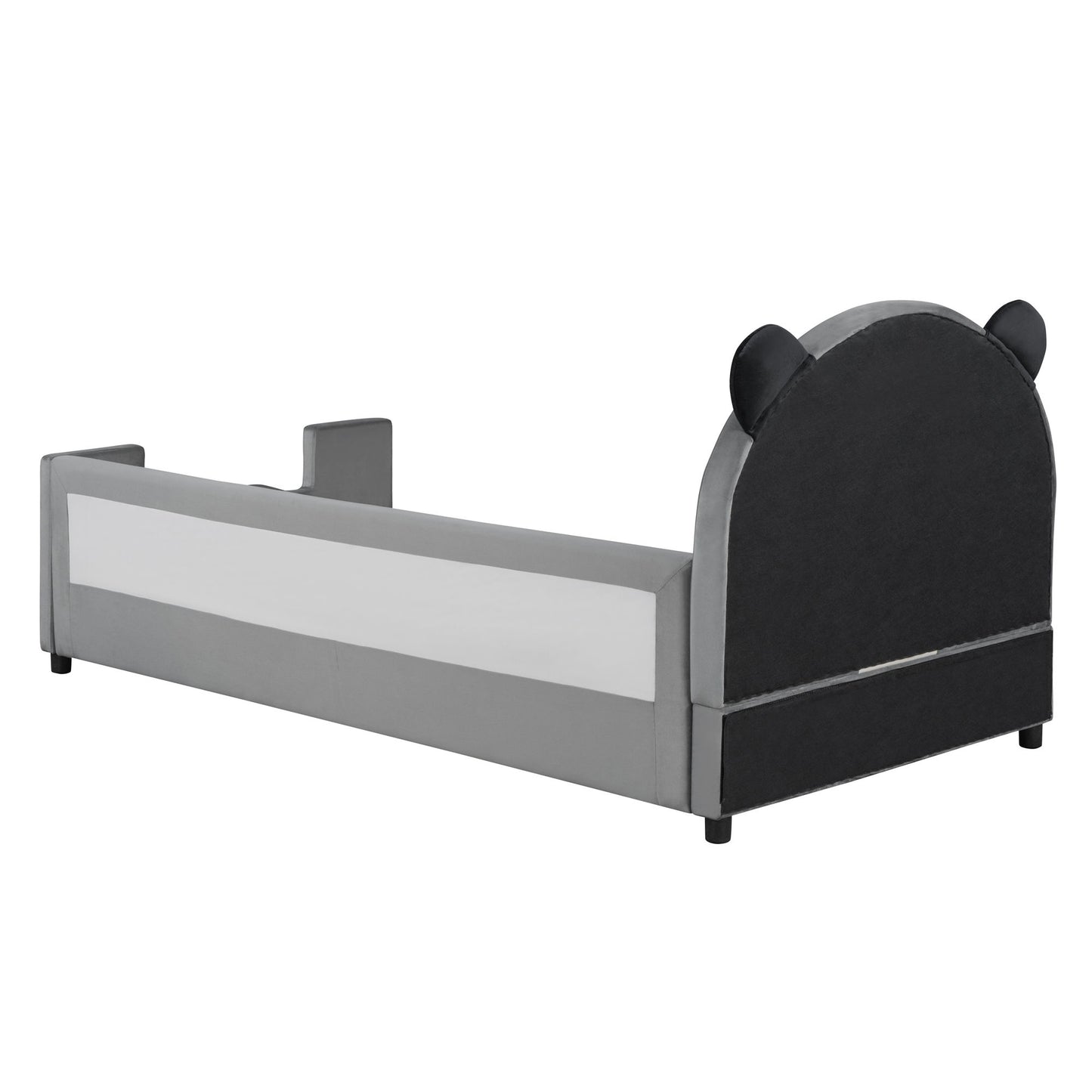 Upholstered Daybed With Bear Shaped Headboard, Hydraulic System And Breathable Fence