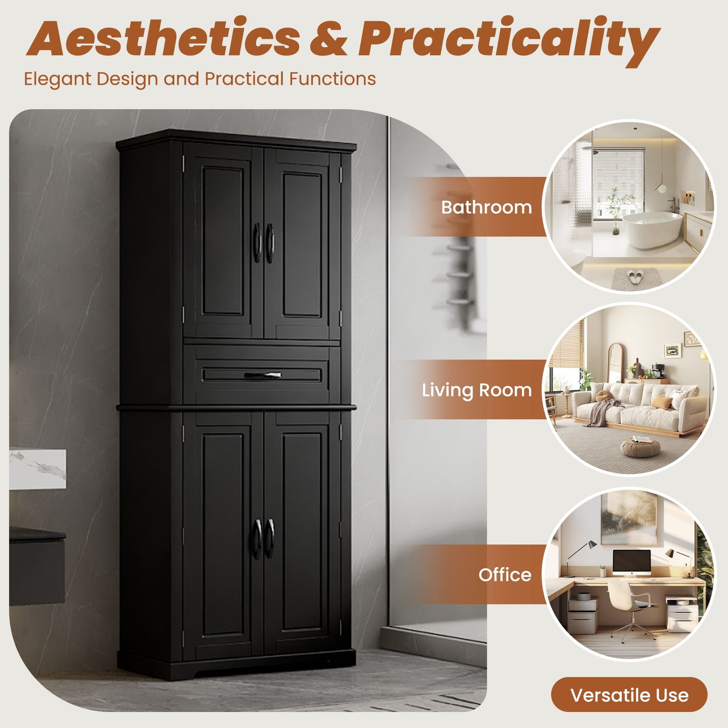 Bathroom Storage Cabinet With Multifunctional Storage Space, Drawer With Slide Rails, Adjustable Shelf