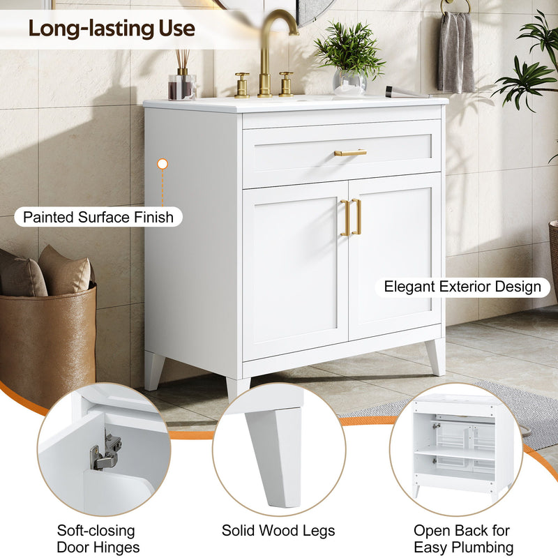 Bathroom Vanity With Sink Top, Adjustable Shelf, Door Organizers
