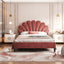 Upholstered Platform Bed With Flower Pattern Headboard