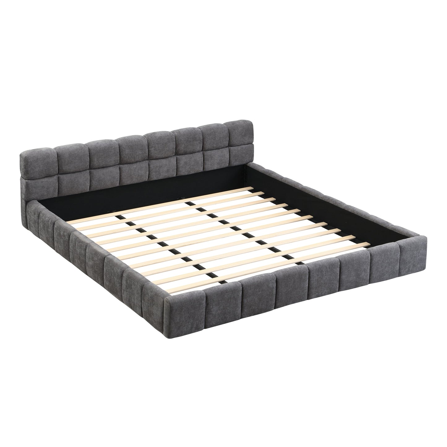 Elegant Upholstered Bed With Checkerboard Design