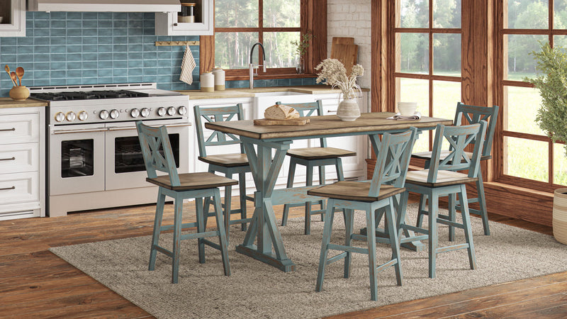 Mesa de comedor de altura de mostrador con base en X - Azul agua