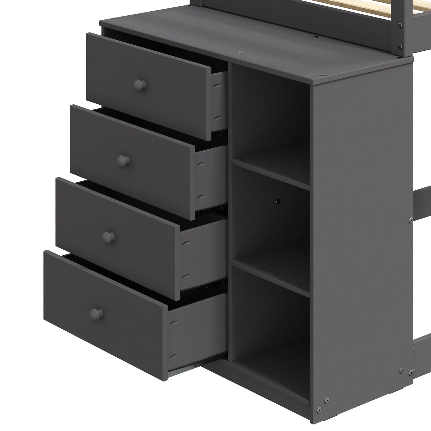 Gaston - Bunk Bed Twin Over Twin With 4 Drawers & 3 Compartments - Gray