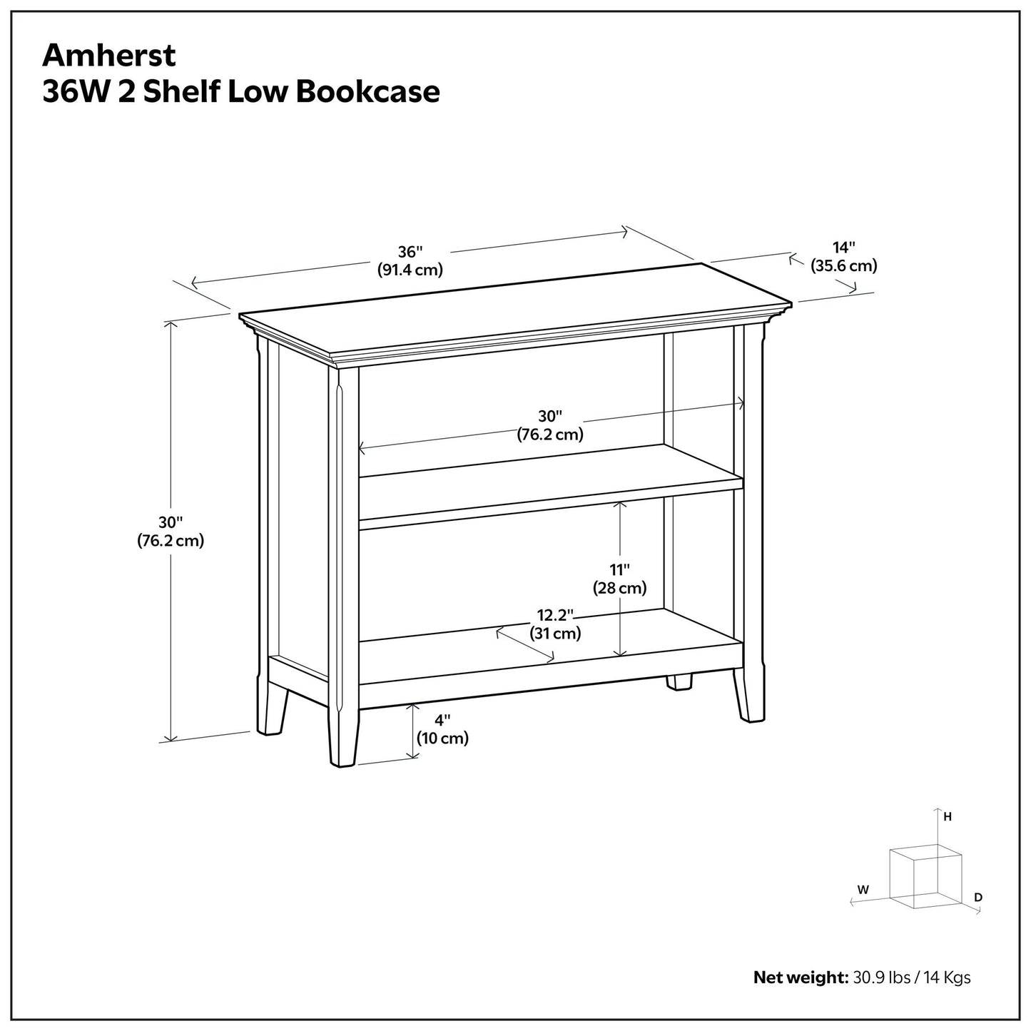 Amherst - 2 Shelf Bookcase - Brown