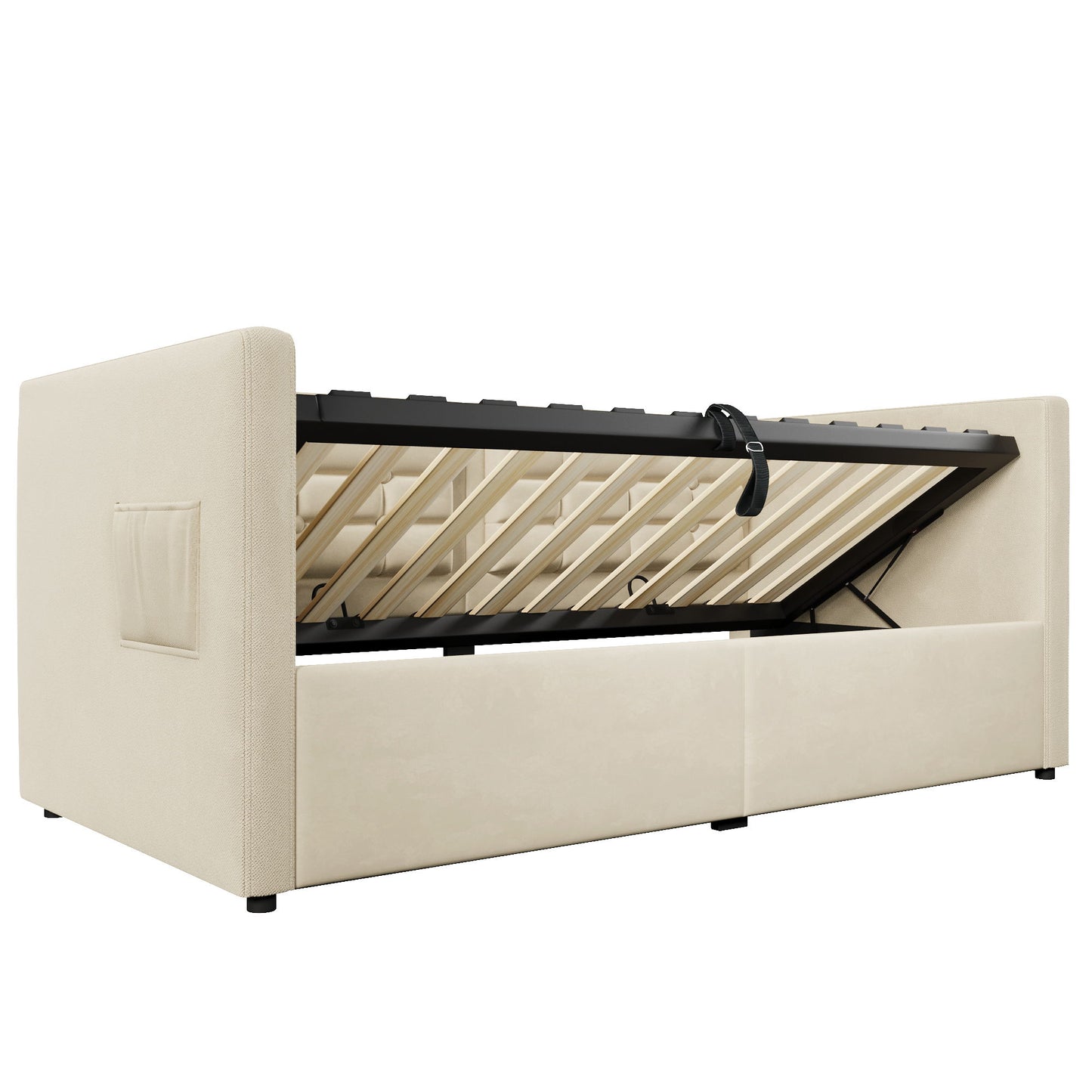 Upholstered Hydraulic Storage Daybed With USB & Type C Charging
