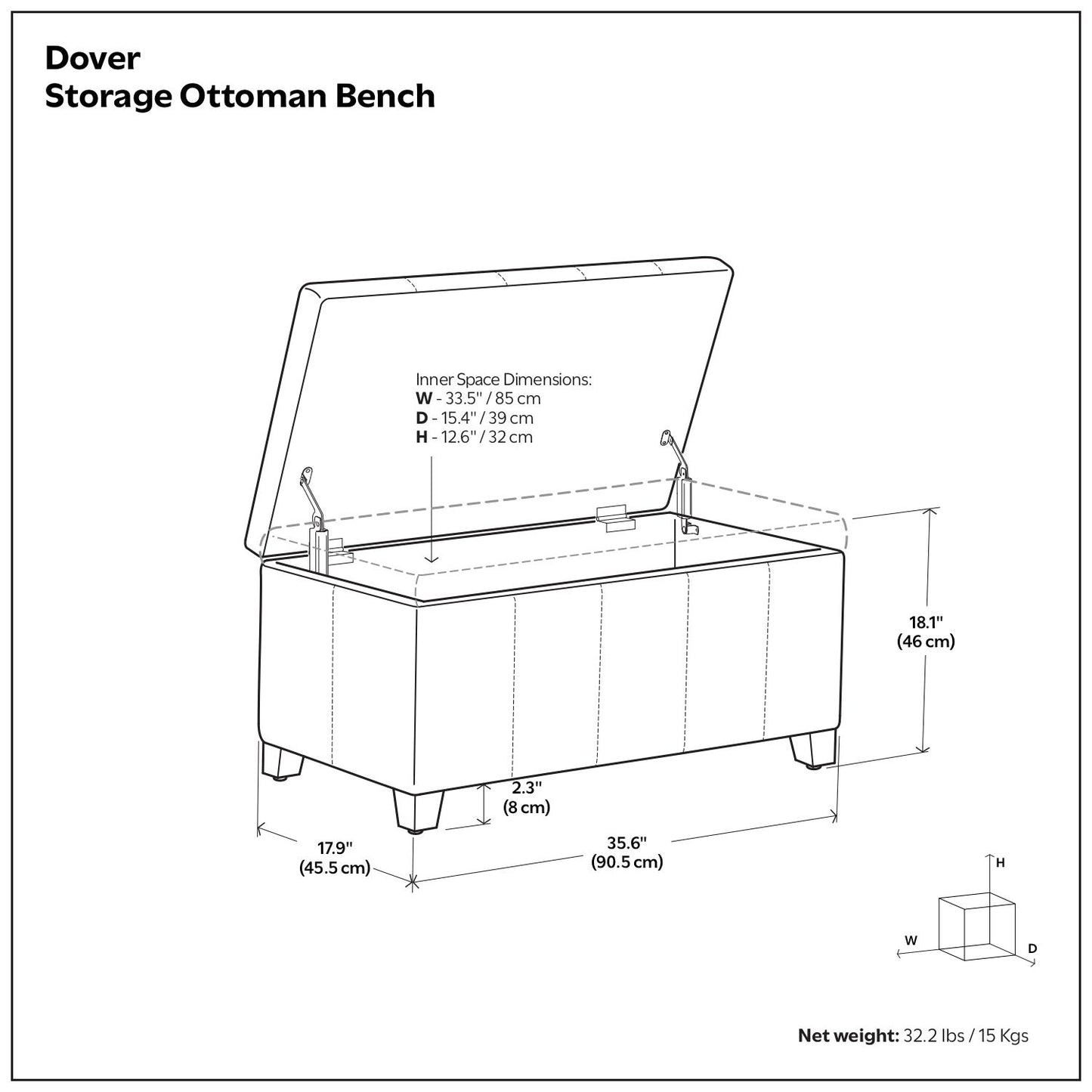 Dover - Storage Ottoman Bench - Distressed Brown