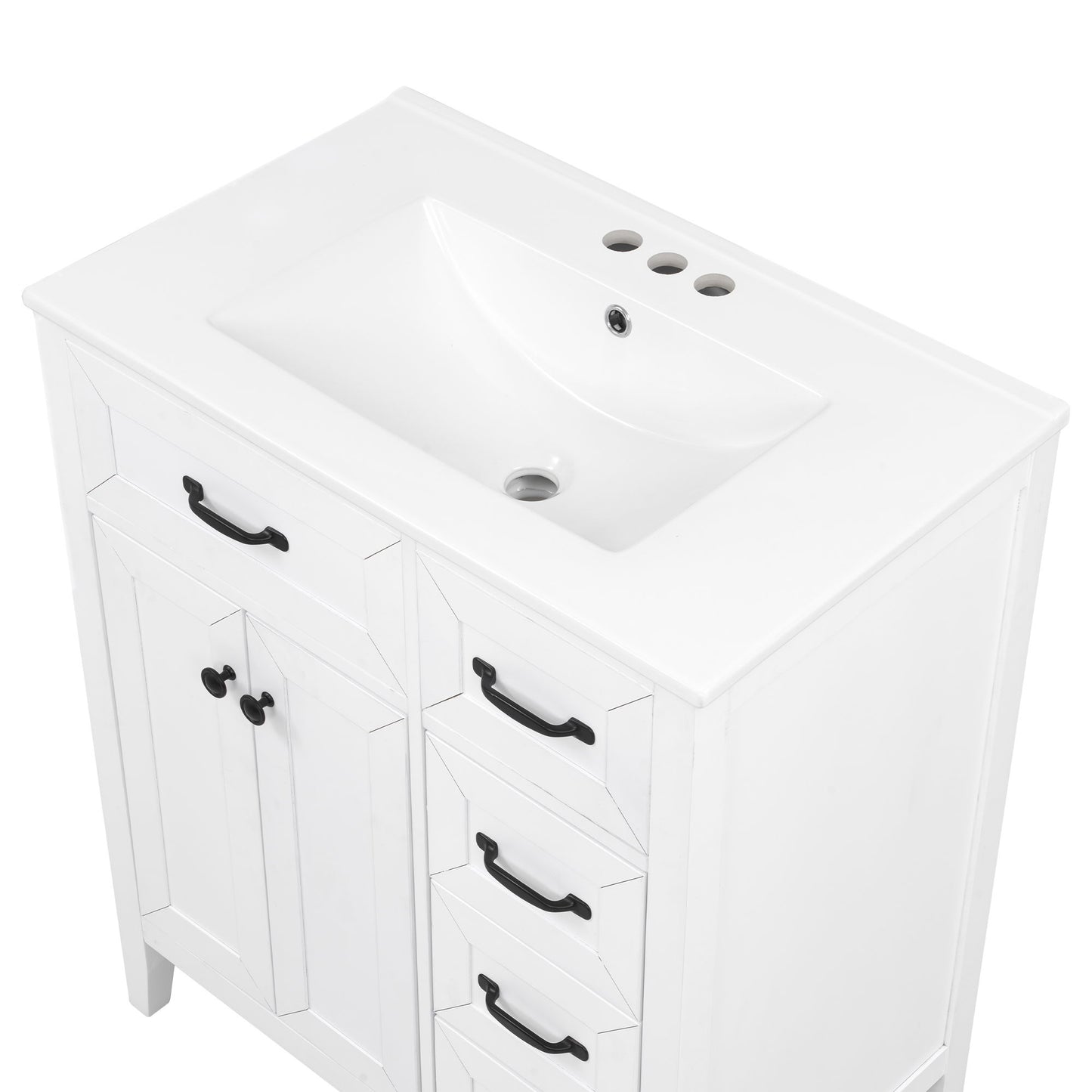 Bathroom Vanity With Sink, Freestanding Design, Soft Close Doors & Drawers - White