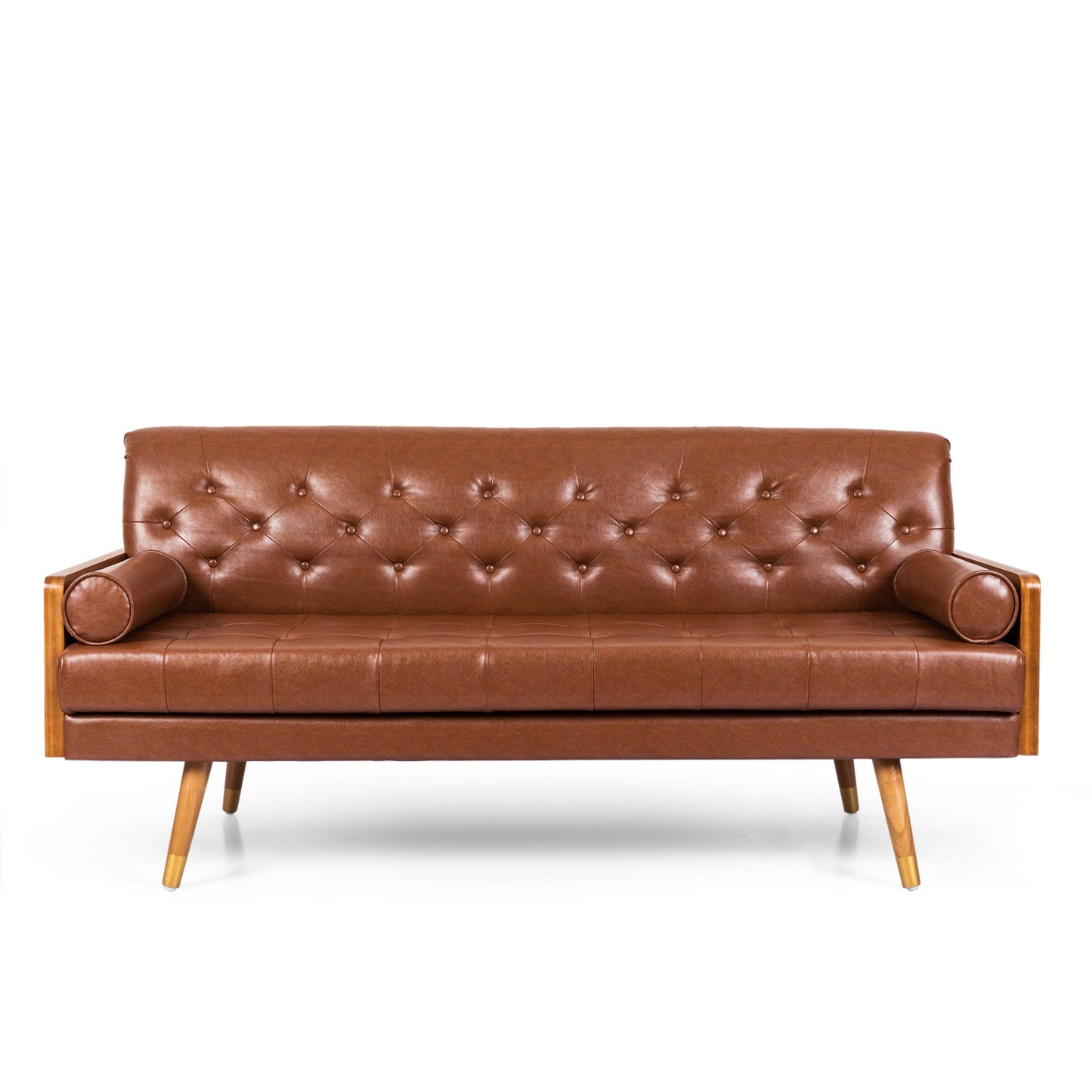 Adelaide - Tufted Sofa With Rolled Accent Pillows - Light Brown