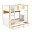 Twin Over Twin Bunk Bed With House Shaped Guardrails, Storage Shelves & Drawers - White / Natural