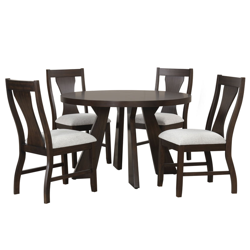 Chestnut Ridge - Juego de comedor de 5 piezas (Mesa redonda de 47" y 4 sillas) - Marrón / Beige