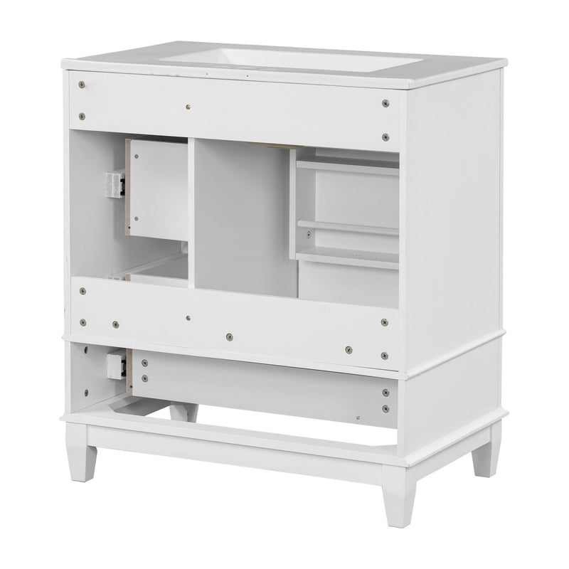 Freestanding Bathroom Vanity With Sink, Soft Close Door, 3 Drawers - White