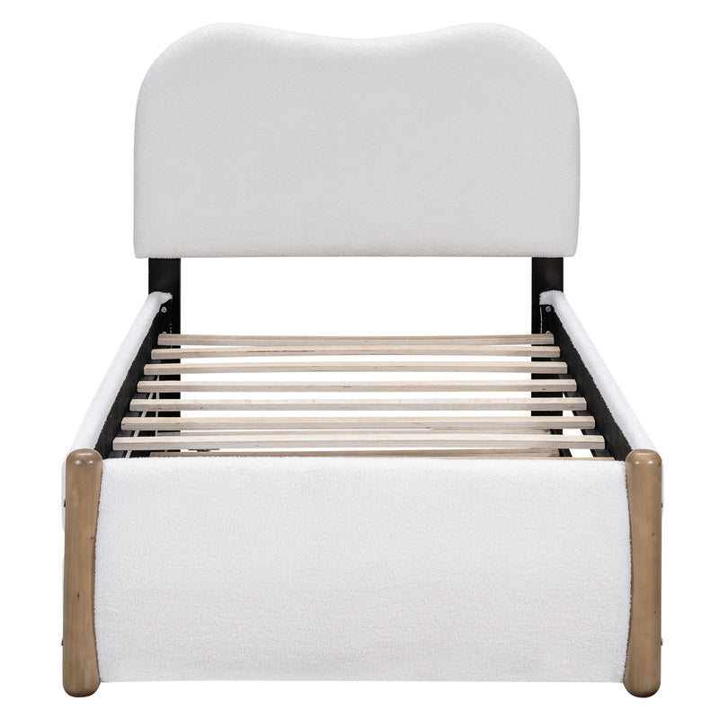 Upholstered Platform Bed With Wood Supporting Feet And Trundle
