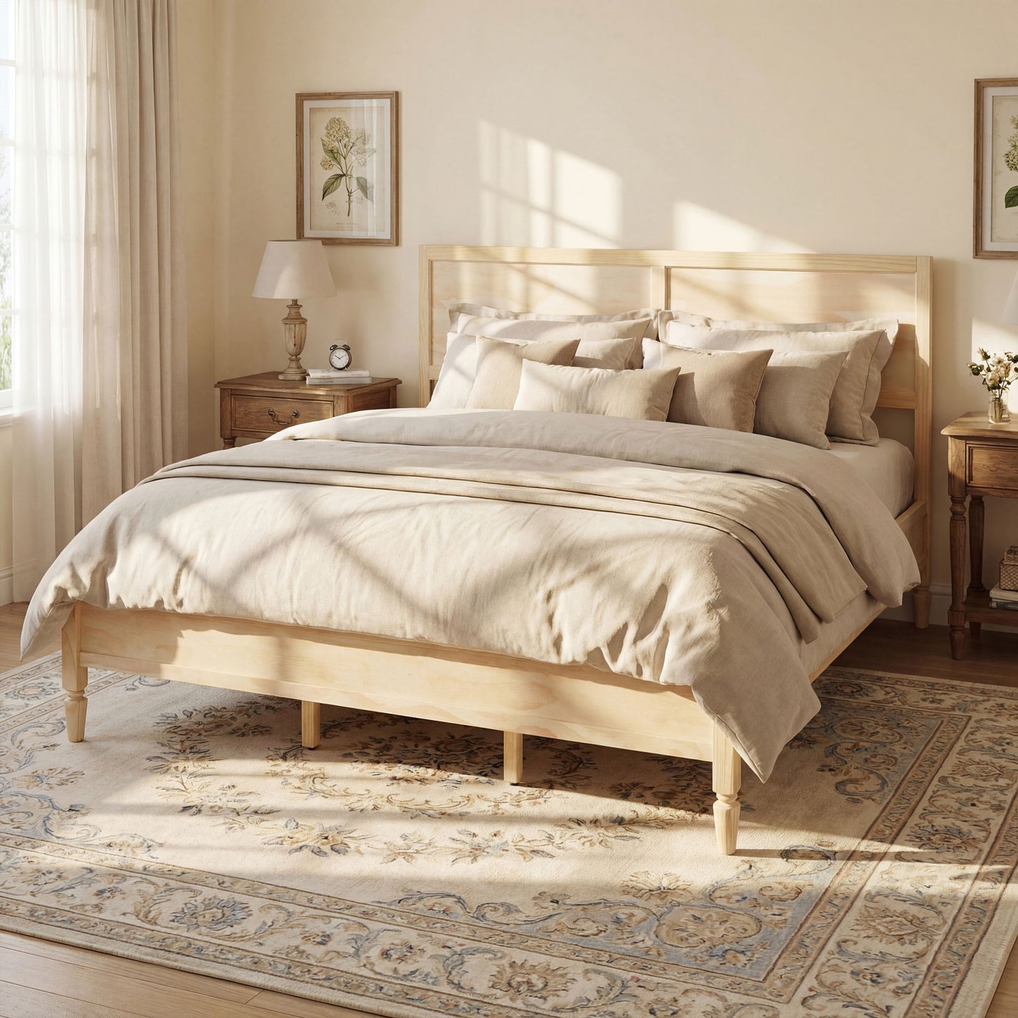 Classic Platform Bed Frame With Panel Headboard