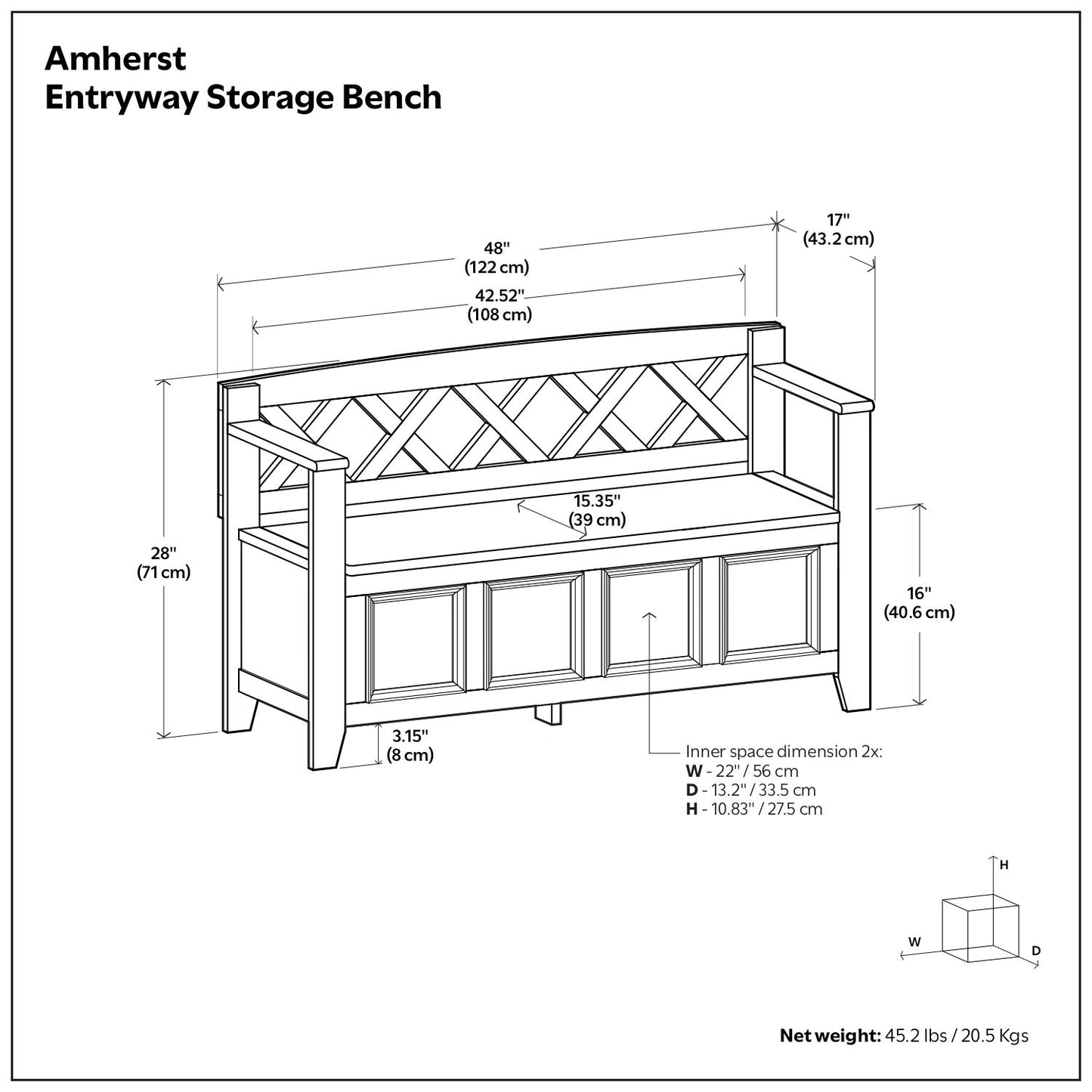 Amherst - Compact Entryway Storage Bench