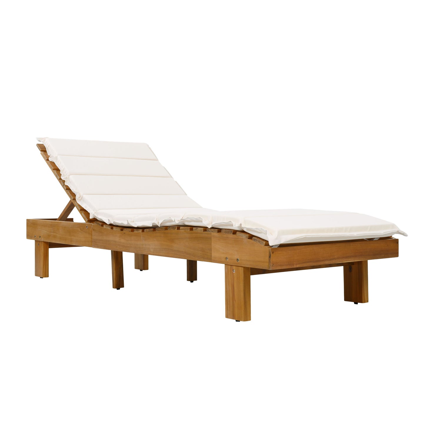 Chaise Lounge With Multi Fold Cushion, 3 Position Adjustable Backrest For Patio - Beige / Teak
