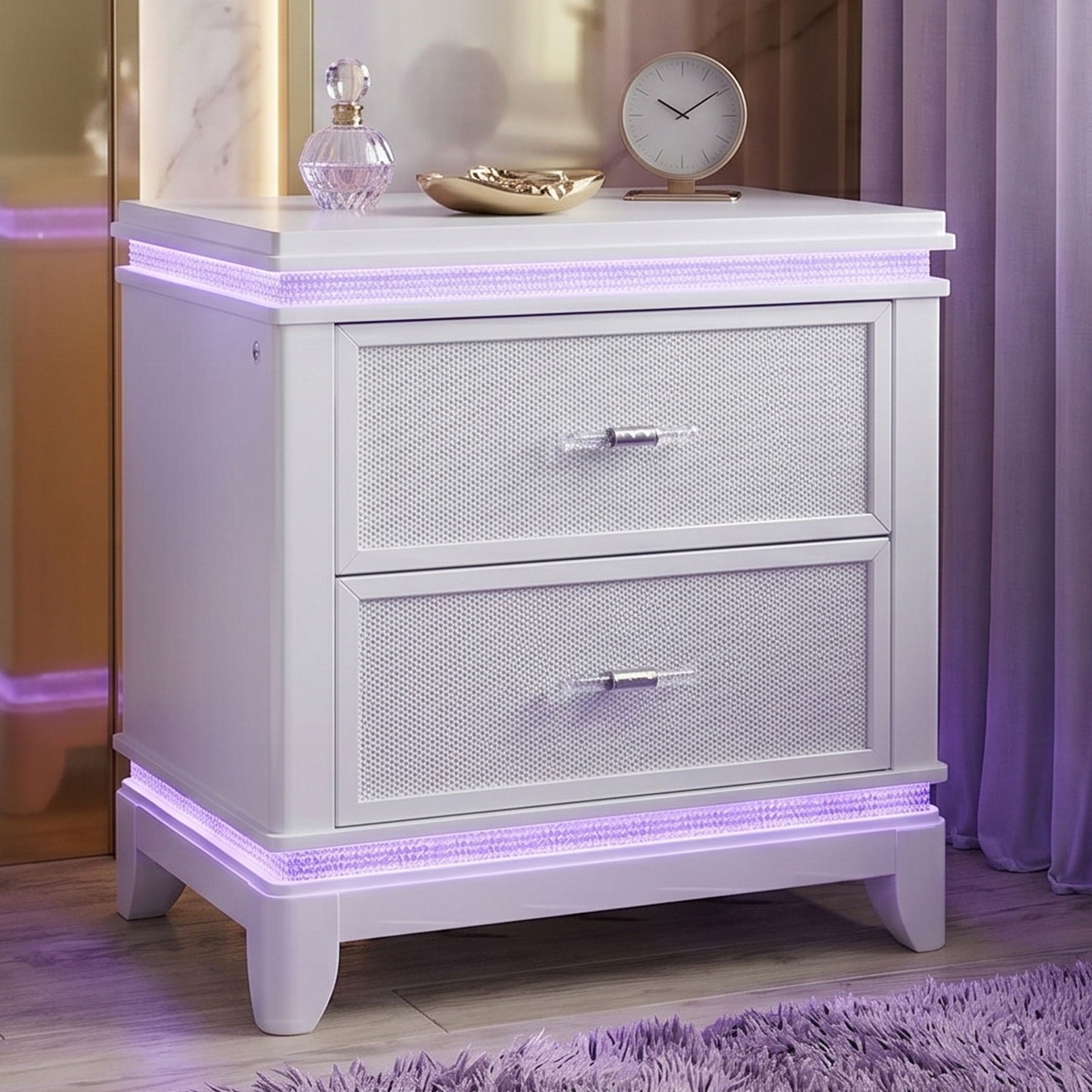 Opium - 2 Drawer Nightstand With LED Lights - White
