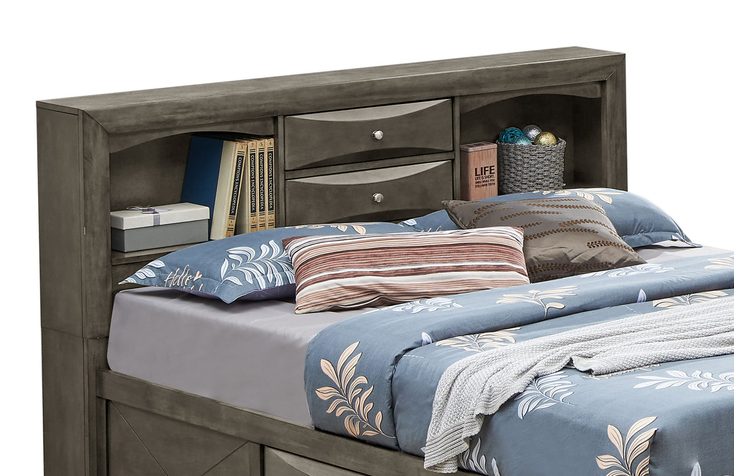 Modern Design Storage Bed With Bookcase Headboard