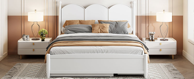 Queen Size Platform Bed With With 2 Big Drawers, Twin Long Size Trundle - White