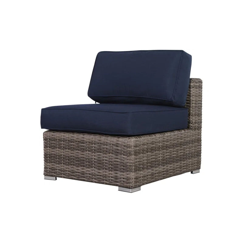 6 Person Patio Set With Premium Cushions And Rattan Wicker Frame - Dark Blue / Gray Mix
