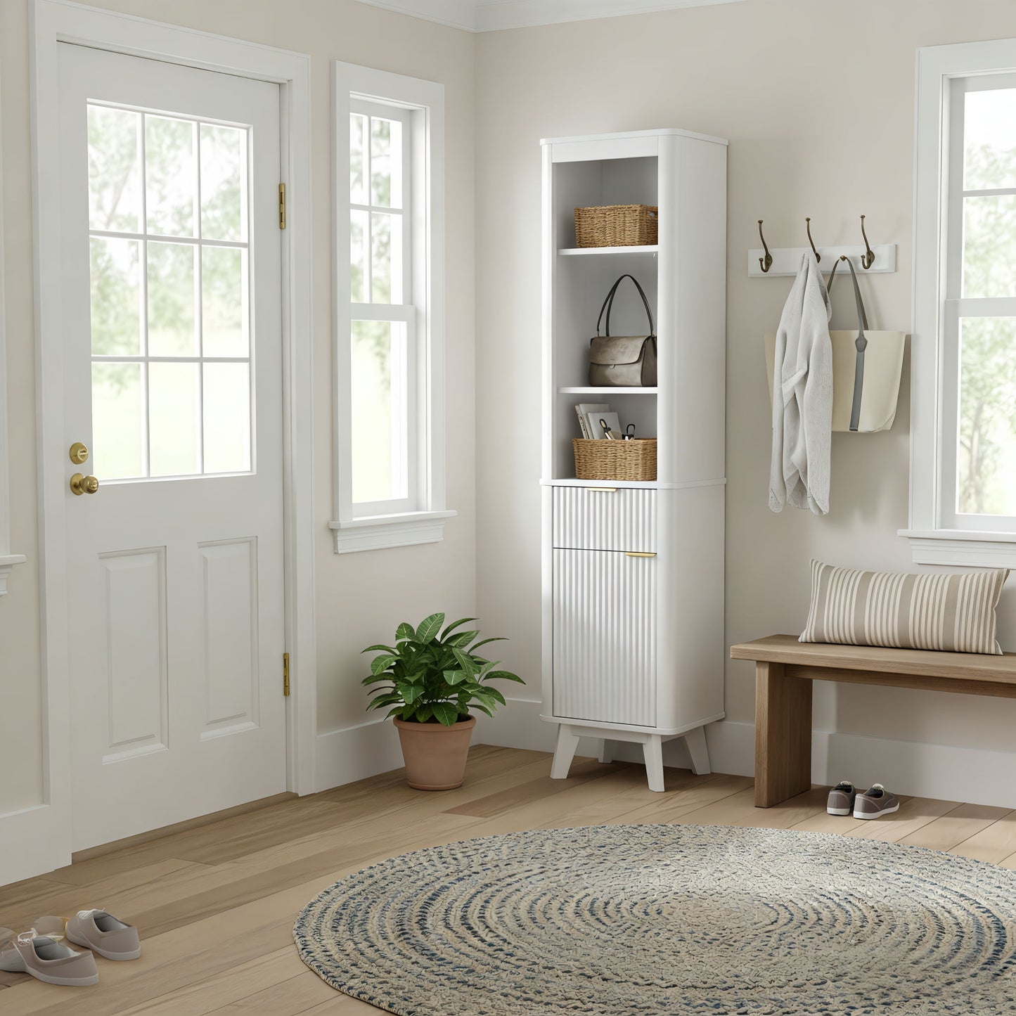 Tall Bathroom Storage Cabinet With Adjustable Shelves And 1 Drawer & Door