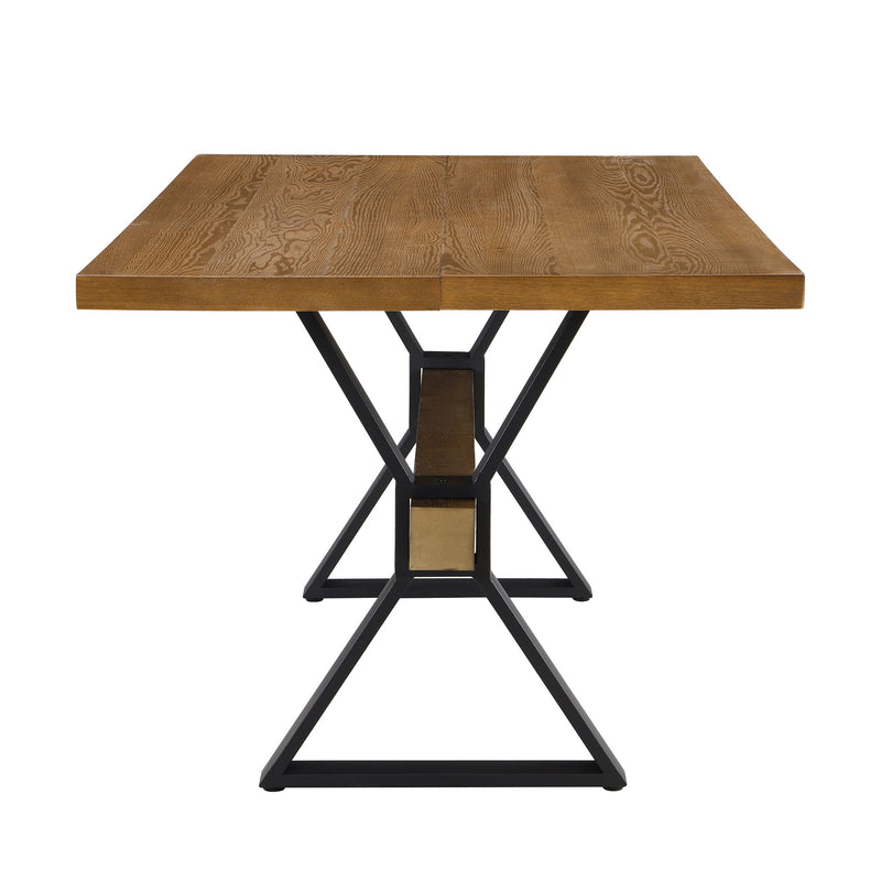 Farmhouse Style X Shaped Legs Dining Table With Moulded Details - Brown