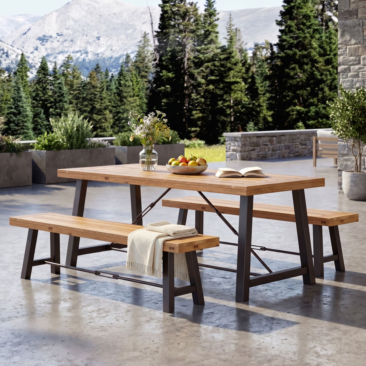 Catriona - 3 Piece Wood Outdoor Dining Set - Teak