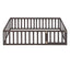 Twin Size Floor Bed Frame With Fence And Door - Walnut