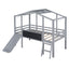 Loft House Bed With Ladder And Slide, With board And Light Strip On The Roof