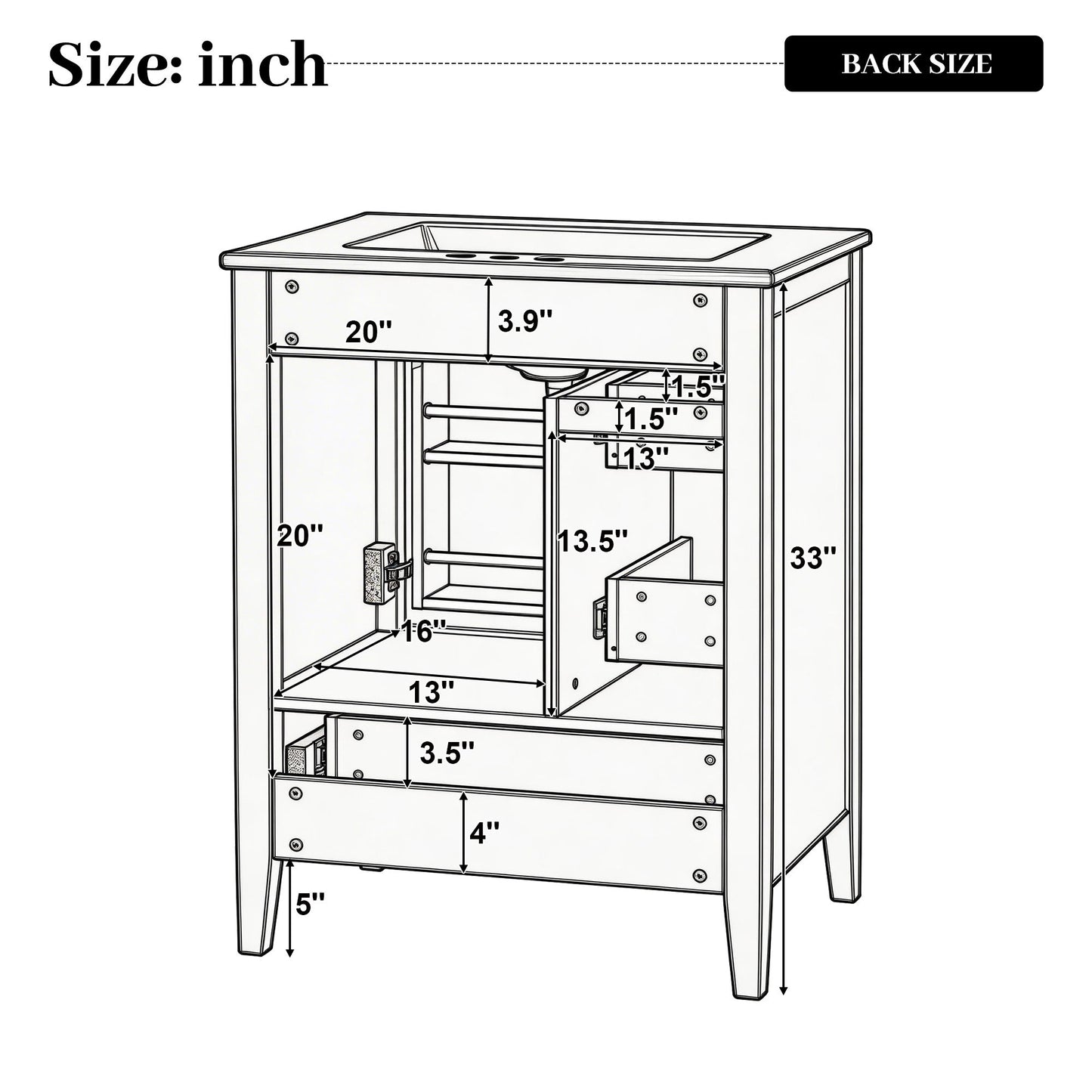 Modern Bathroom Vanity With Sink, Soft Close Drawers & Door, Storage Rack