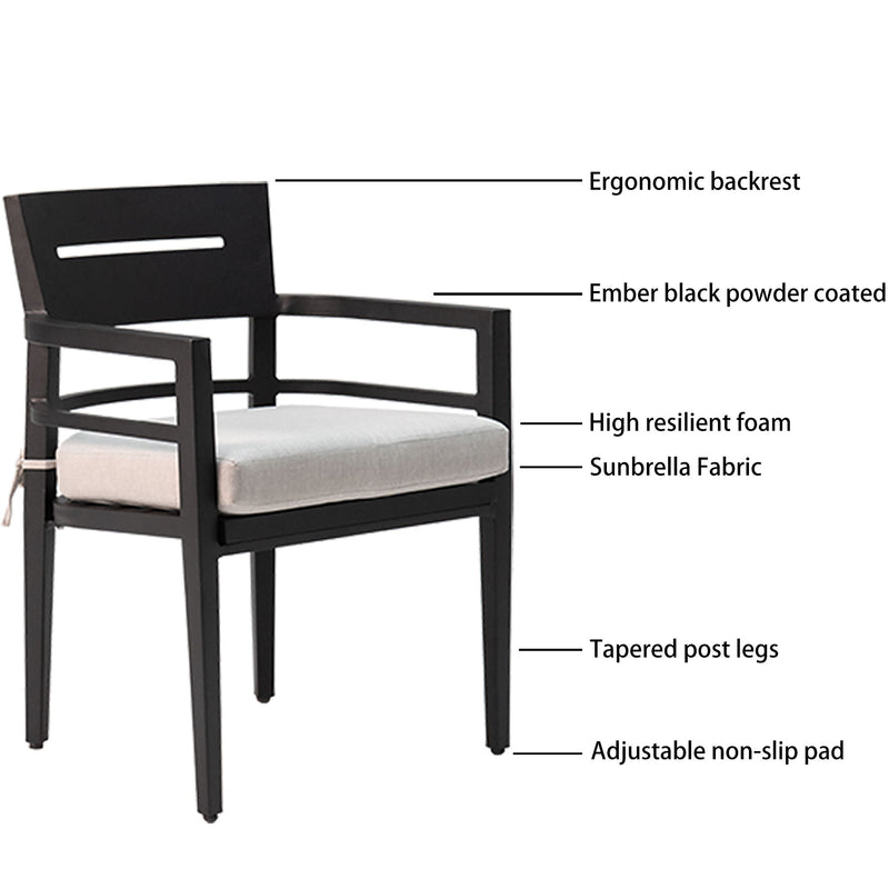 Outdoor Modern Dining Set, Chairs Sunbrella Cushioned And Dining Table With Umbrella Hole