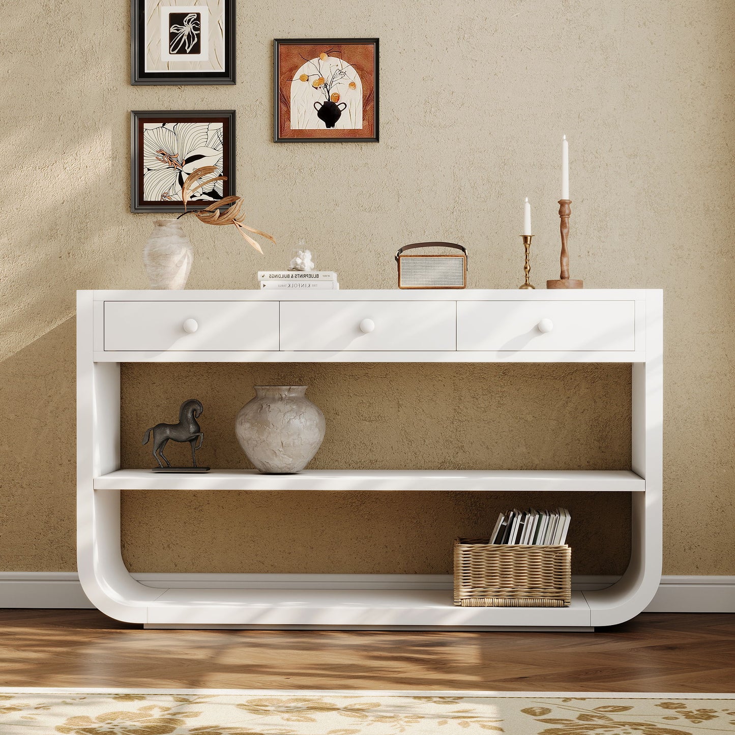 Console Table With 3 Soft Close Drawers & 2 Open Shelves