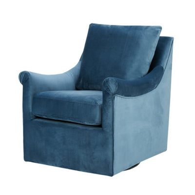 Swivel Chair With Curved Arms And Straight Back - Blue