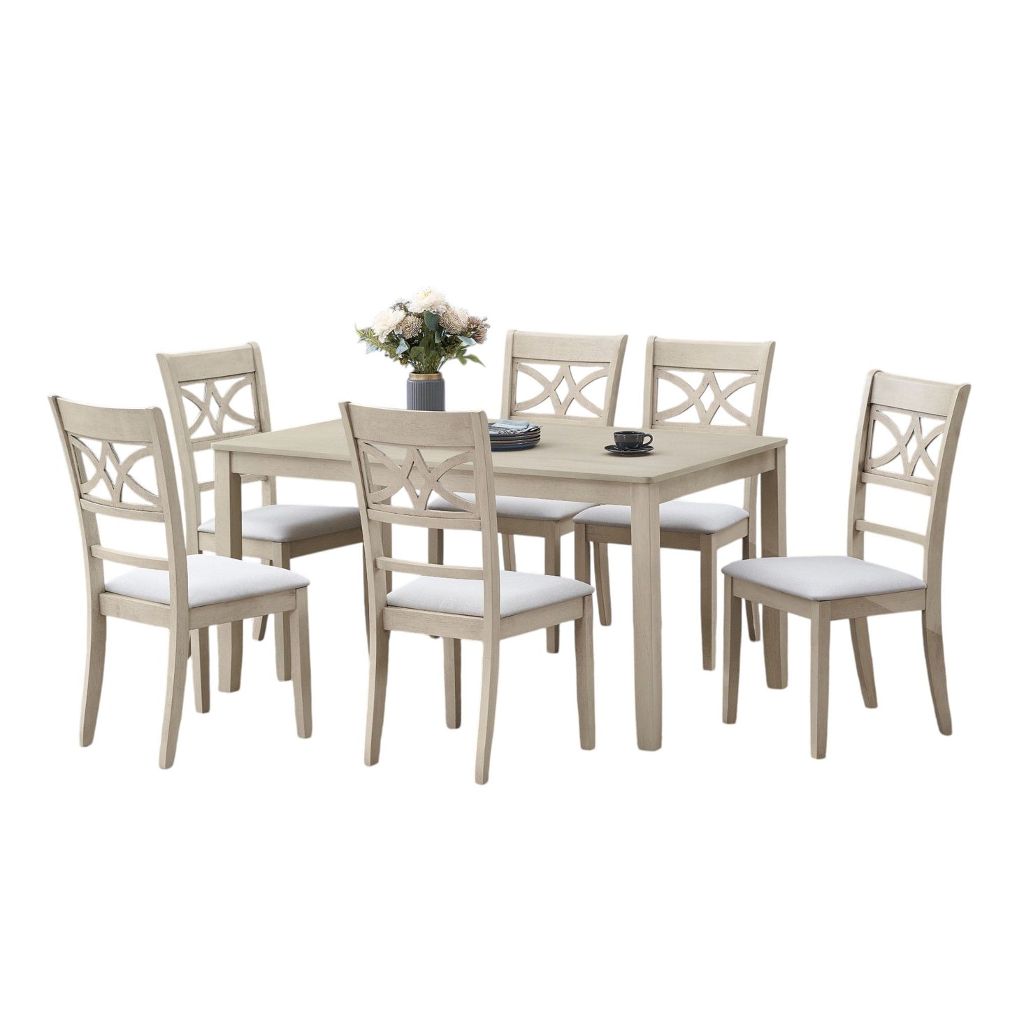 Ferris - 7 Piece Dining Set With Cross Back Chairs And Rectangular Table - Antique White