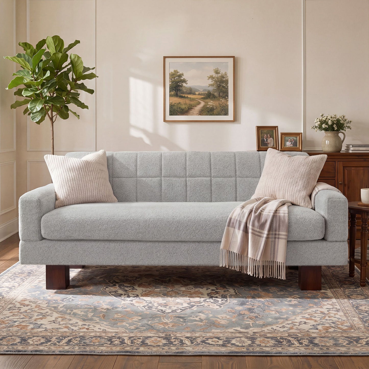 Modern Loveseat Sofa, 2 Seater With Square Arms For Living Room