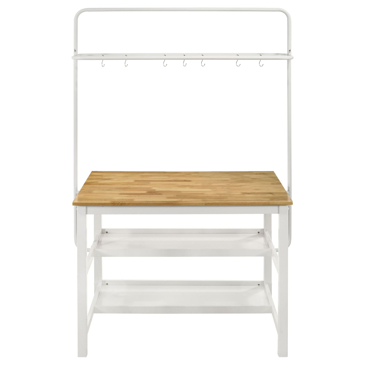 Prager - 3 Piece Kitchen Island Counter Table Set With Overhead Rack And Backless Stools - White