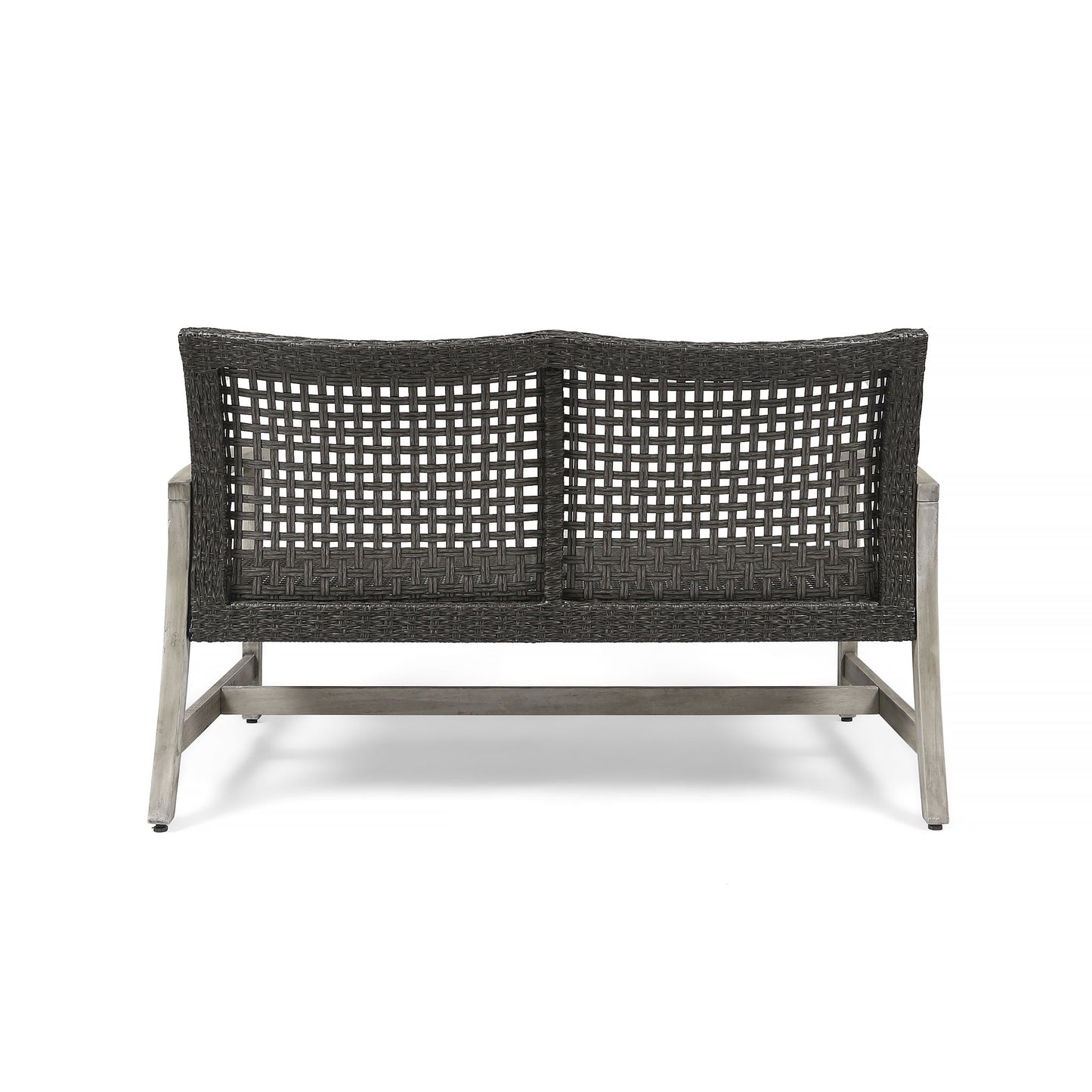 Hampton - Outdoor Wood And Wicker Loveseat - Gray