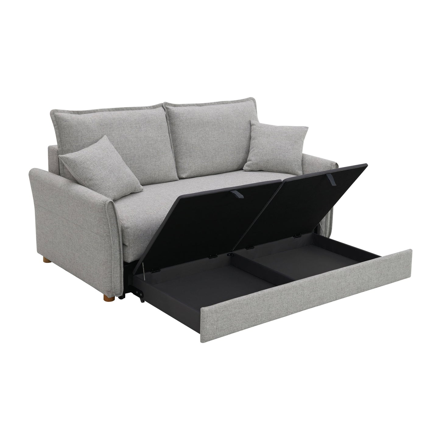 Oren - Chenille Sleeper Sectional Sofa With Storage 2 Toss Pillows - Gray