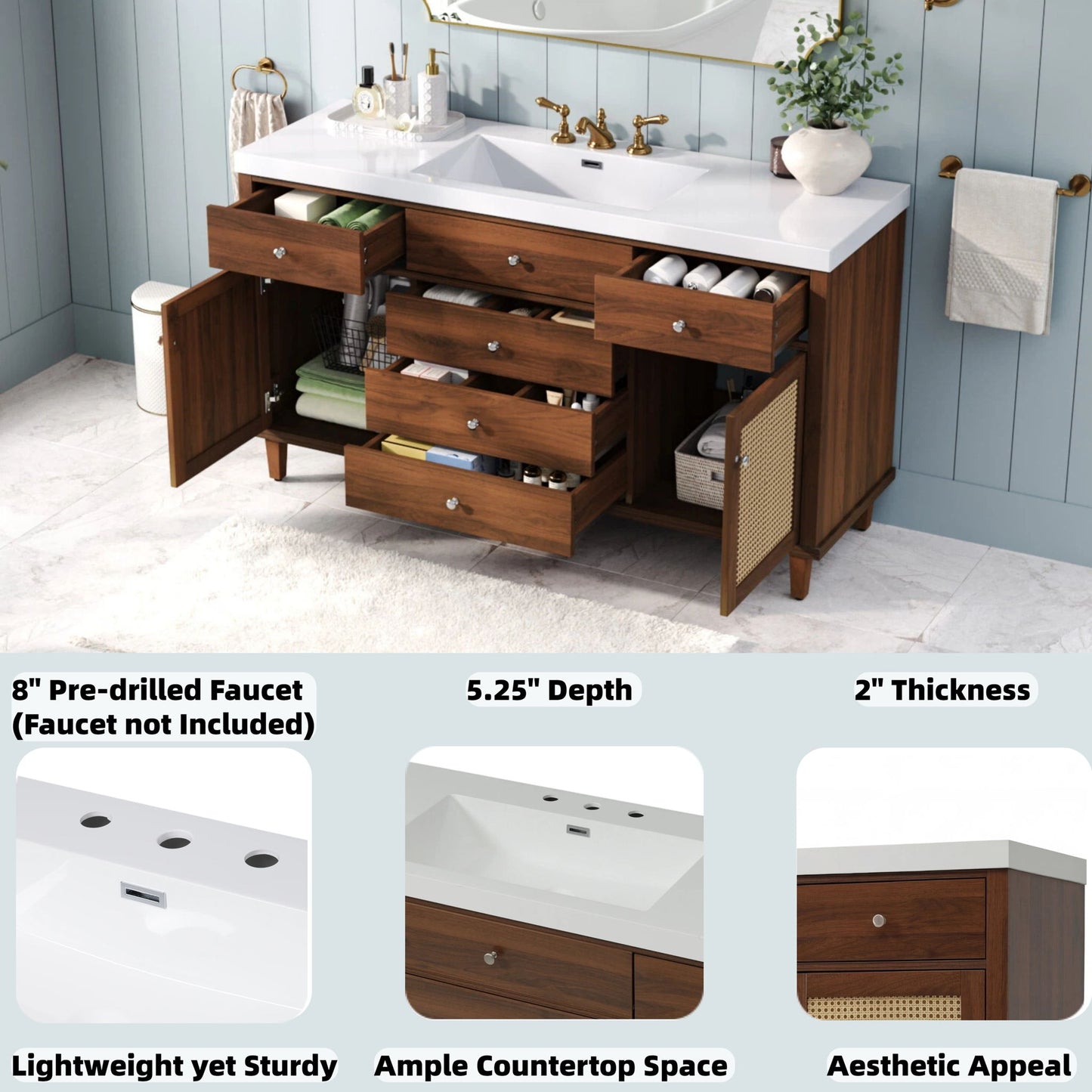 Bathroom Vanity With Sink, 5 Legs, Soft Close Drawers