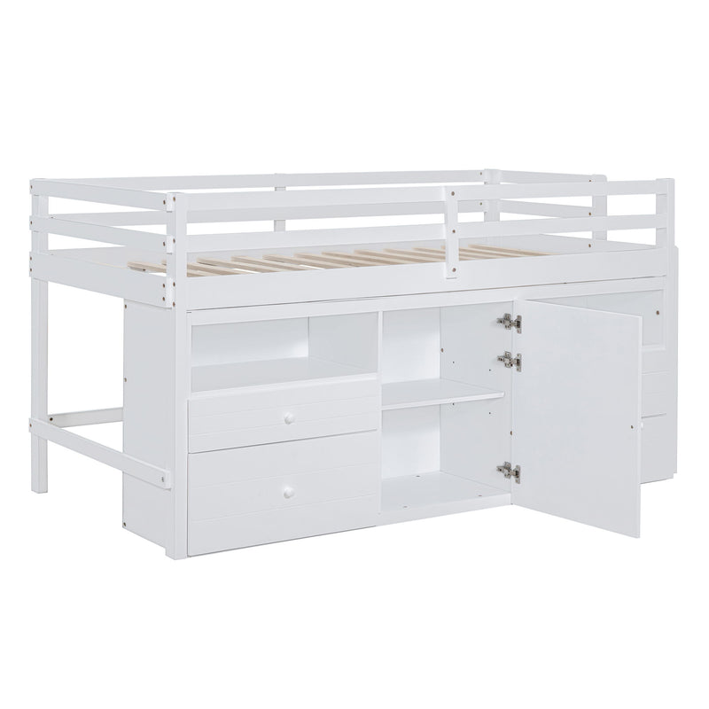 Loft Bed With 4 Drawers, Underneath Cabinet And Shelves