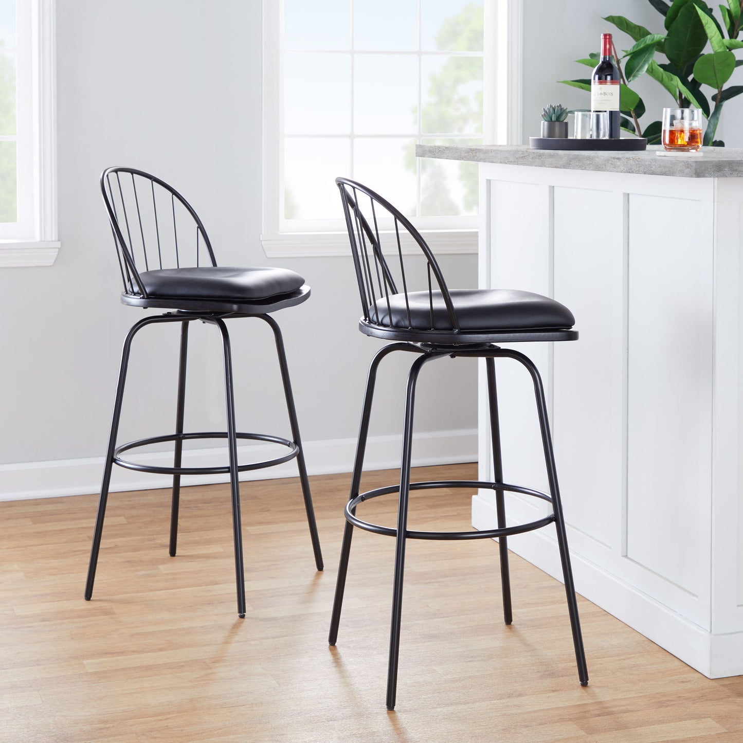 Riley - Claire Farmhouse Fixed Height Barstool With Swivel With Round Footrest (Set of 2)
