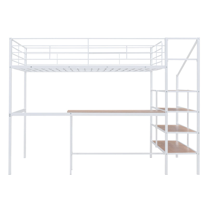 Full Size Loft Bed With Desk And Lateral Storage Ladder - White