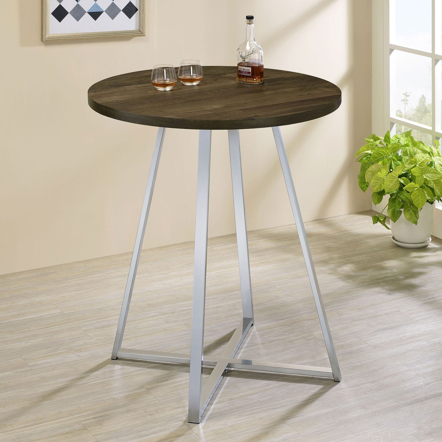 Burkhart - Round Height Bistro Bar Table - Brown Oak
