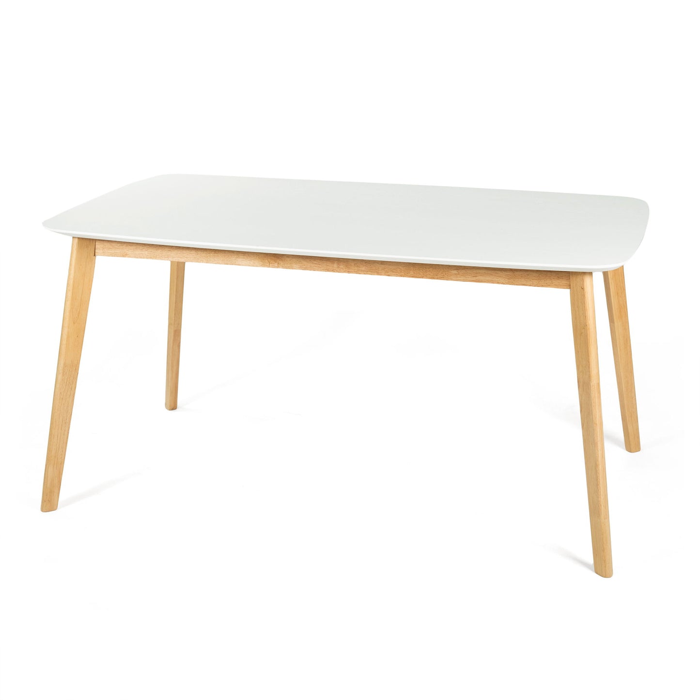 Dining Table With Splayed Rubberwood Legs & Faux Wood Tabletop, - White Oak