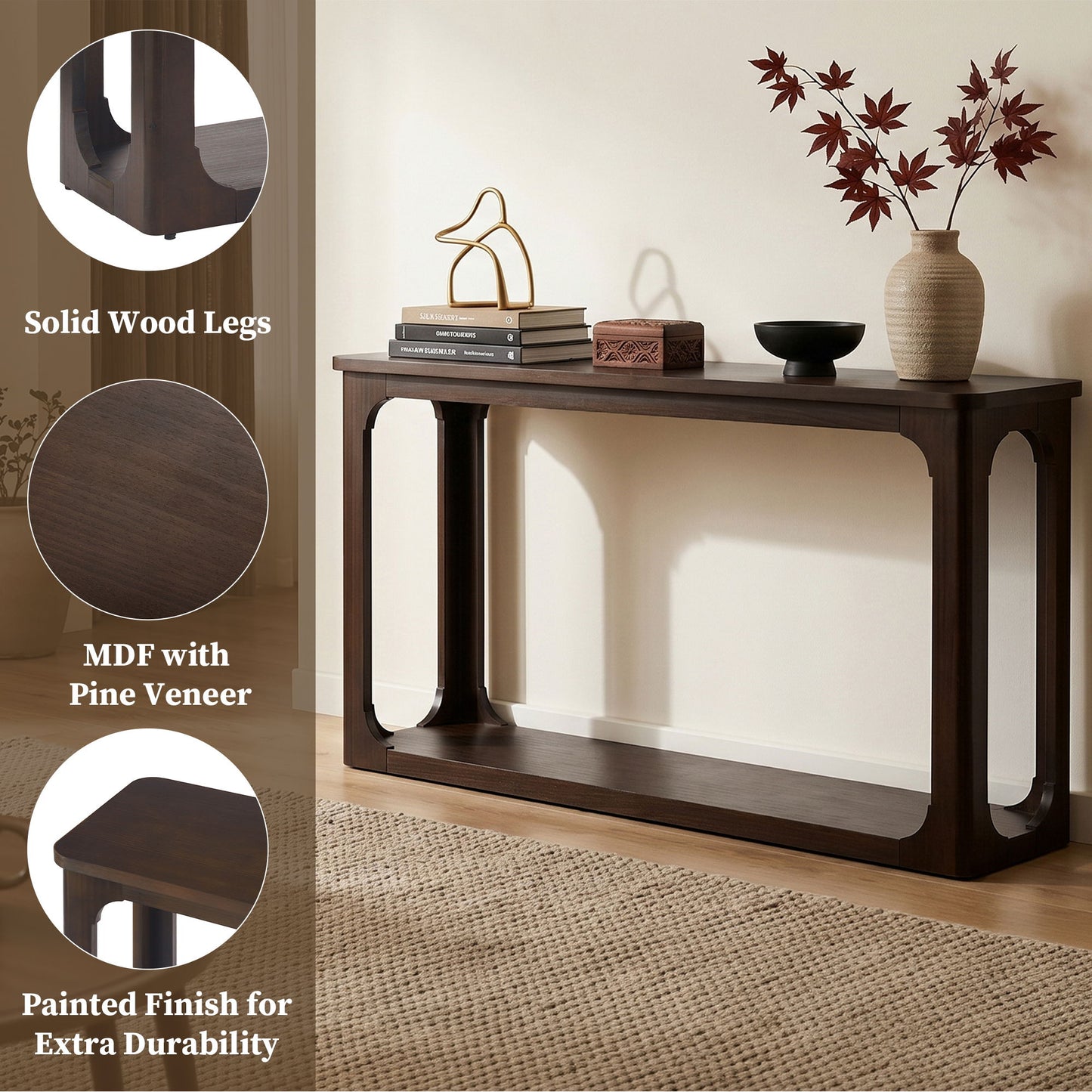 Console Table With Open Arch Cutouts For Living Room Hallway - Espresso