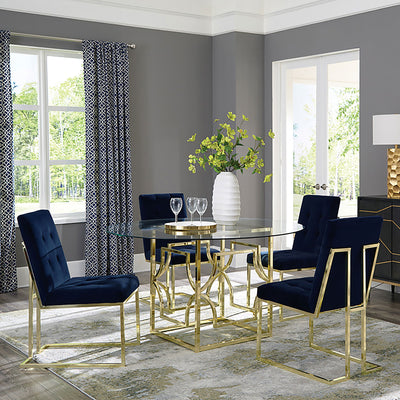 Krista - Round Glass Top Dining Table - Gold