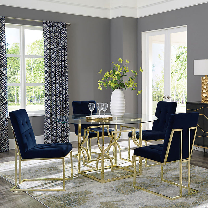 Krista - Round Glass Top Dining Table - Gold